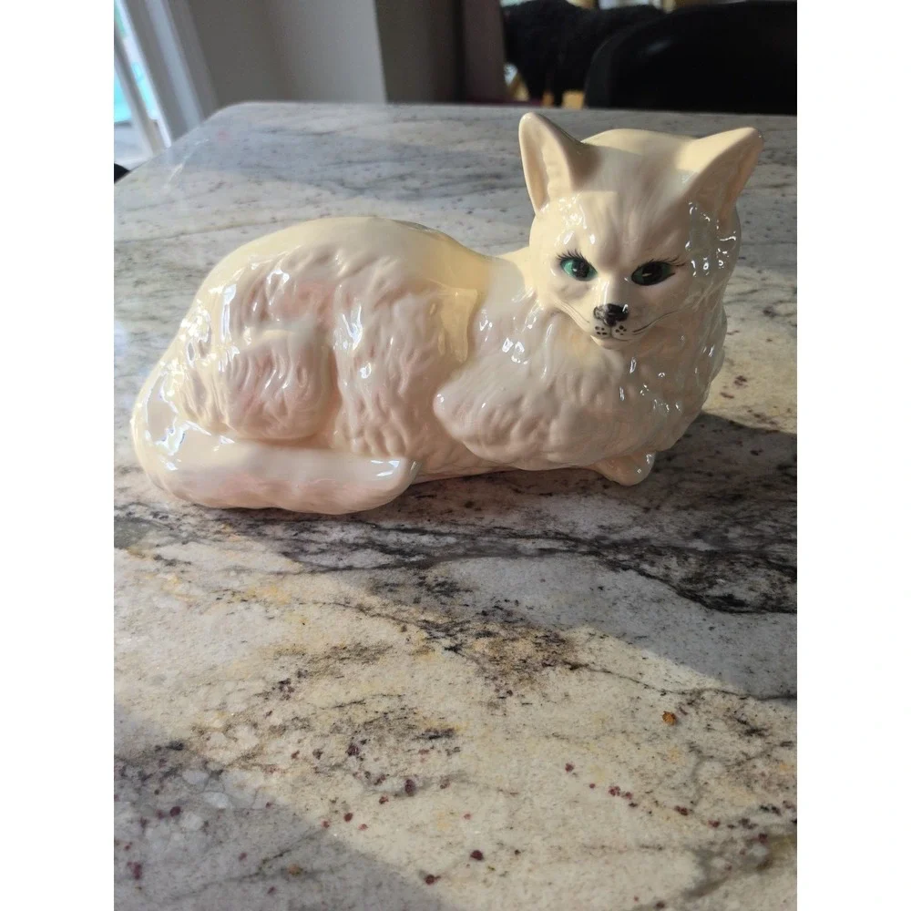 Vintage‎ Large Ceramic Cat Statue Figurine White Persian Cat